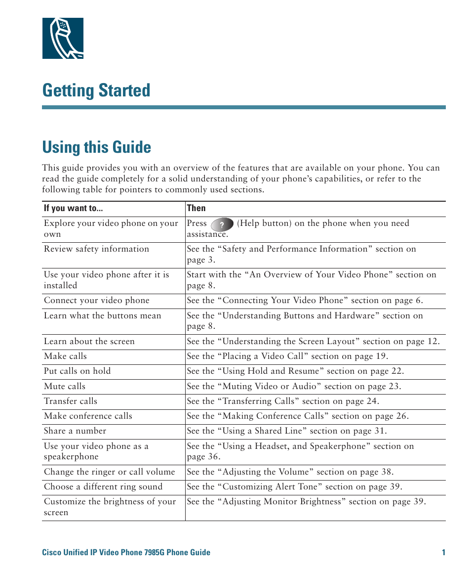 Getting started, Using this guide | Cisco 7985G User Manual | Page 7 / 64