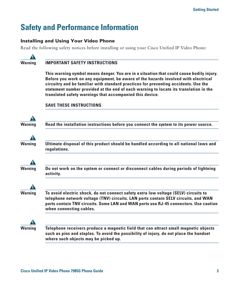 Safety and performance information | Cisco 7985G User Manual | Page 9 / 64