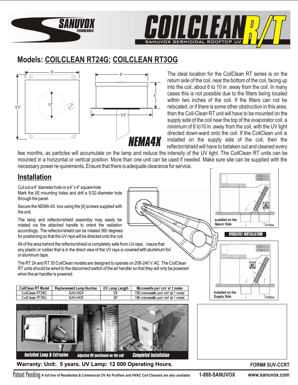 Coilclean, Nema4x, Sanuvox | Sanuvox COILCLEAN RT User Manual | Page 2 / 2