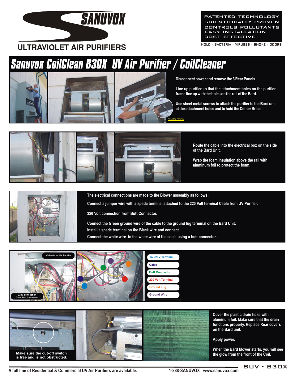 Sanuvox, Ultraviolet air purifiers, Suv - b30x | Sanuvox COILCLEAN B30X User Manual | Page 2 / 2