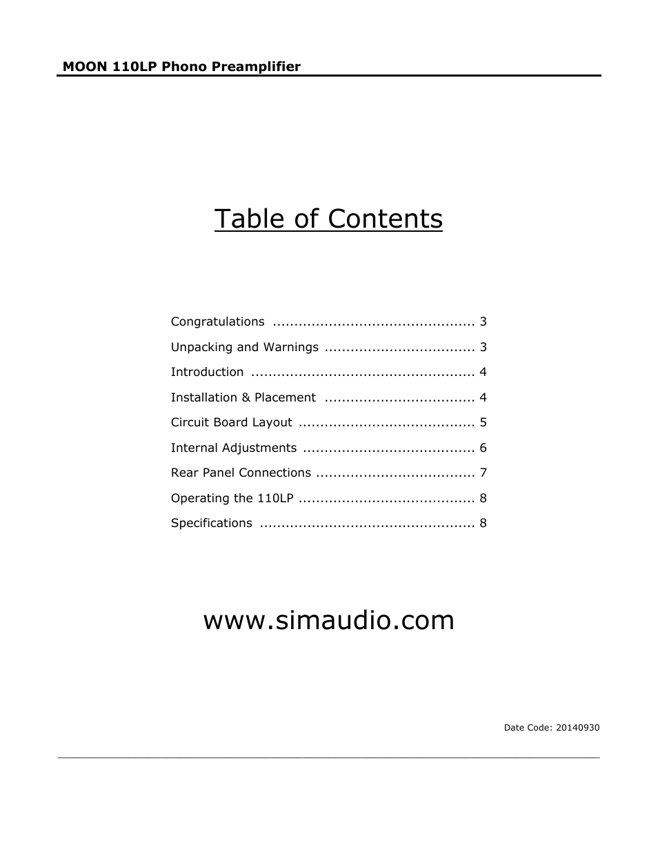 Simaudio 110LP Phono Preamplifier User Manual | Page 2 / 8