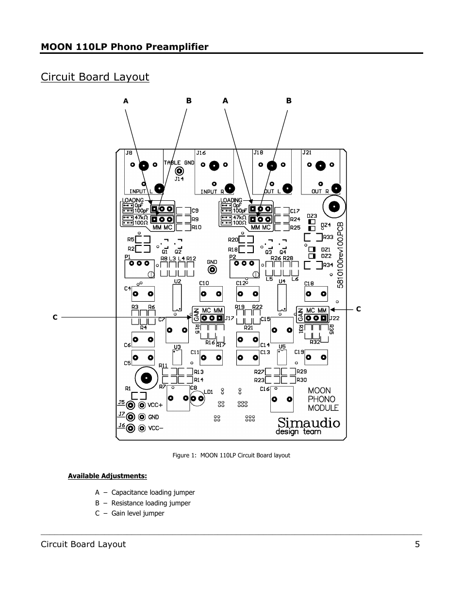 Circuit board layout | Simaudio 110LP Phono Preamplifier User Manual | Page 5 / 8