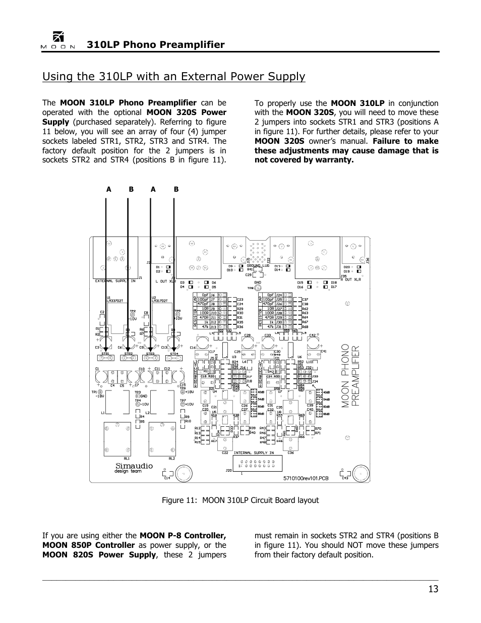 Using the 310lp with an external power supply | Simaudio 310LP Phono Preamplifier User Manual | Page 13 / 16