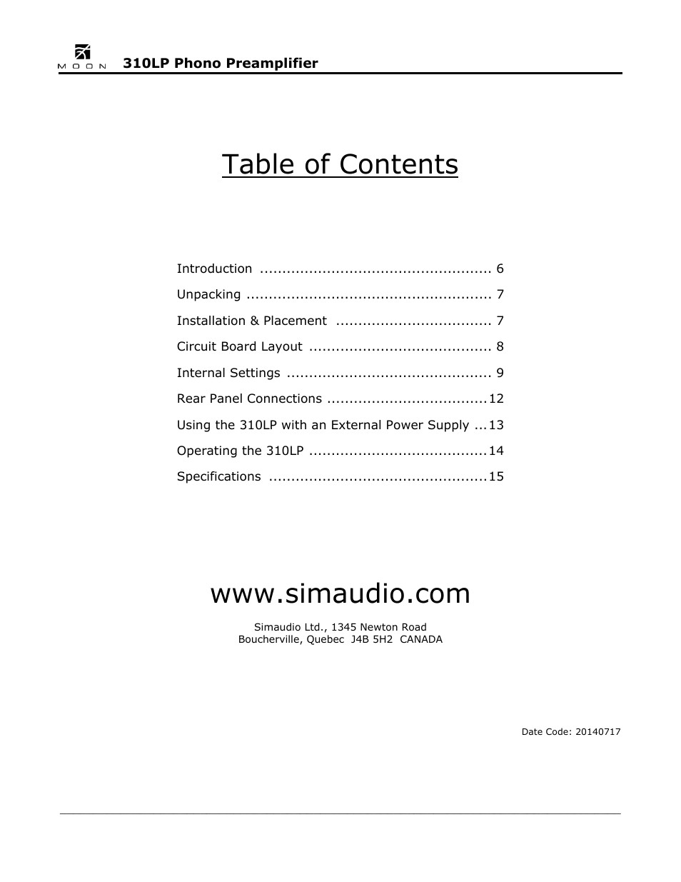 Simaudio 310LP Phono Preamplifier User Manual | Page 5 / 16
