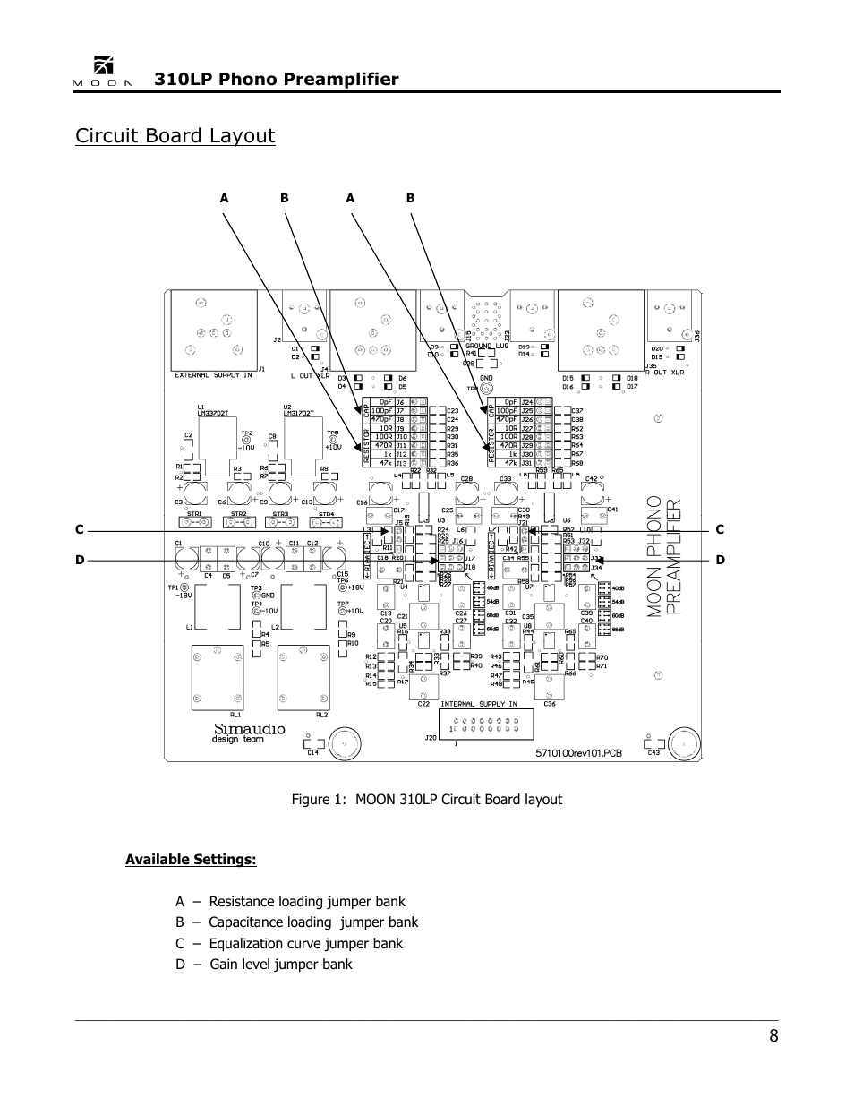 Circuit board layout | Simaudio 310LP Phono Preamplifier User Manual | Page 8 / 16