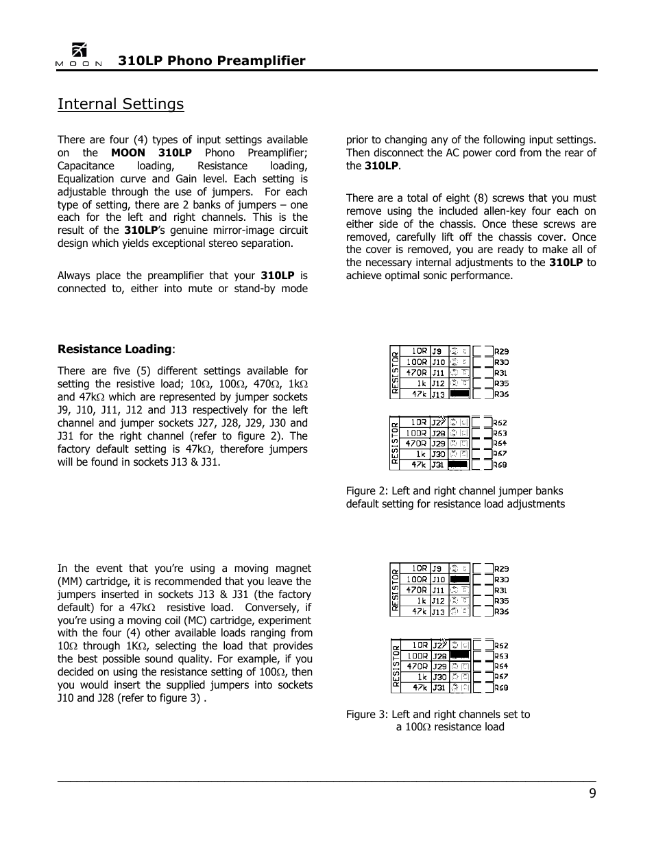 Internal settings | Simaudio 310LP Phono Preamplifier User Manual | Page 9 / 16