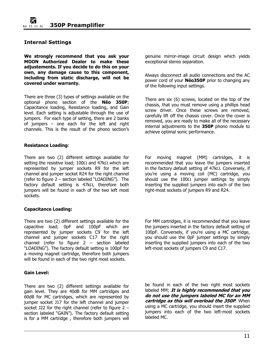 Simaudio Neo 350P Preamplifier User Manual | Page 11 / 20