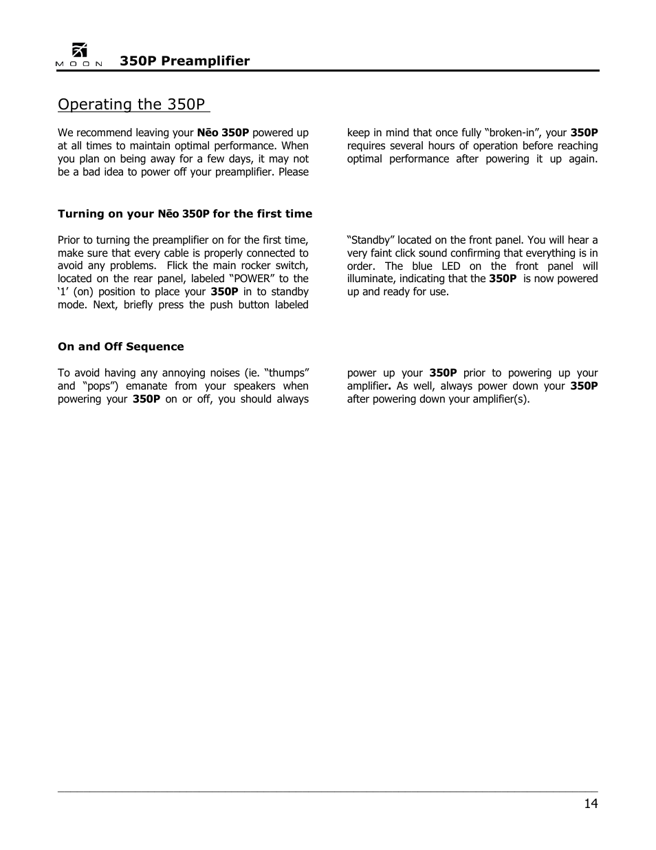 Operating the 350p | Simaudio Neo 350P Preamplifier User Manual | Page 14 / 20