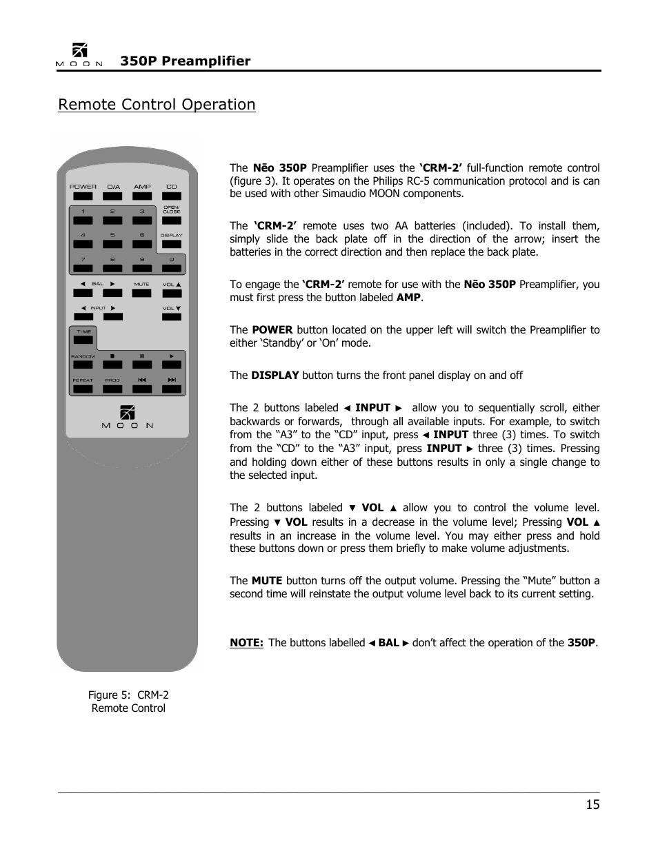 Remote control operation | Simaudio Neo 350P Preamplifier User Manual | Page 15 / 20