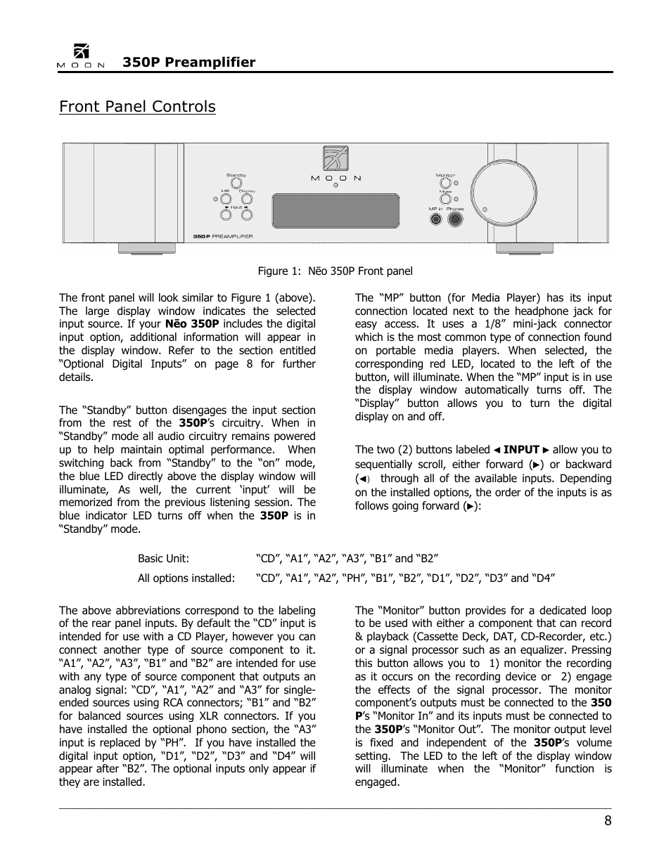 Front panel controls | Simaudio Neo 350P Preamplifier User Manual | Page 8 / 20