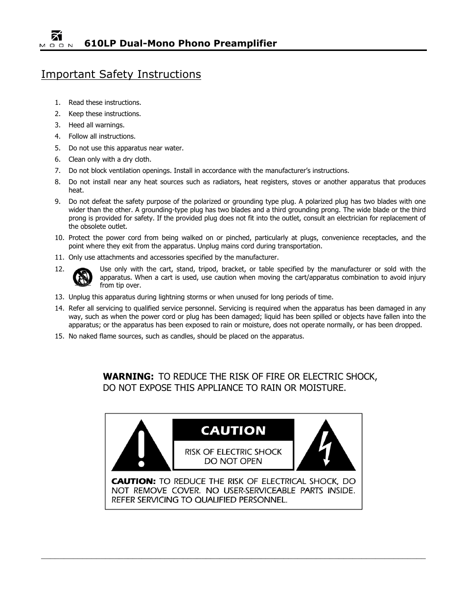Important safety instructions | Simaudio 610LP Phono Preamplifier User Manual | Page 3 / 16