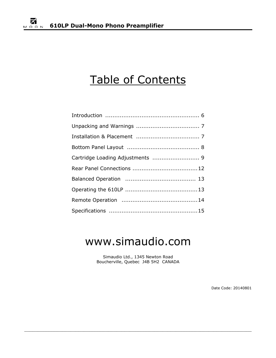 Simaudio 610LP Phono Preamplifier User Manual | Page 5 / 16