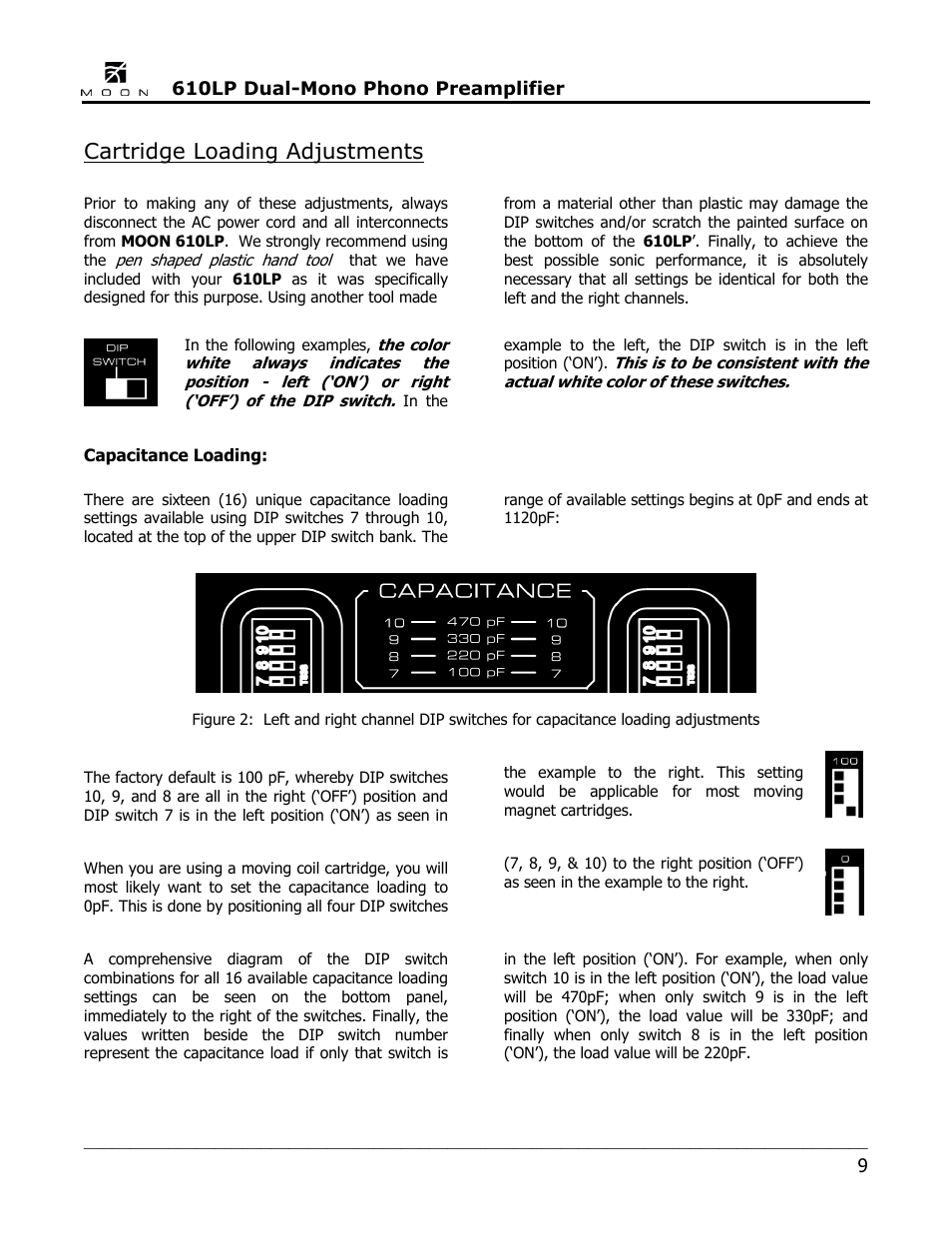 Cartridge loading adjustments | Simaudio 610LP Phono Preamplifier User Manual | Page 9 / 16