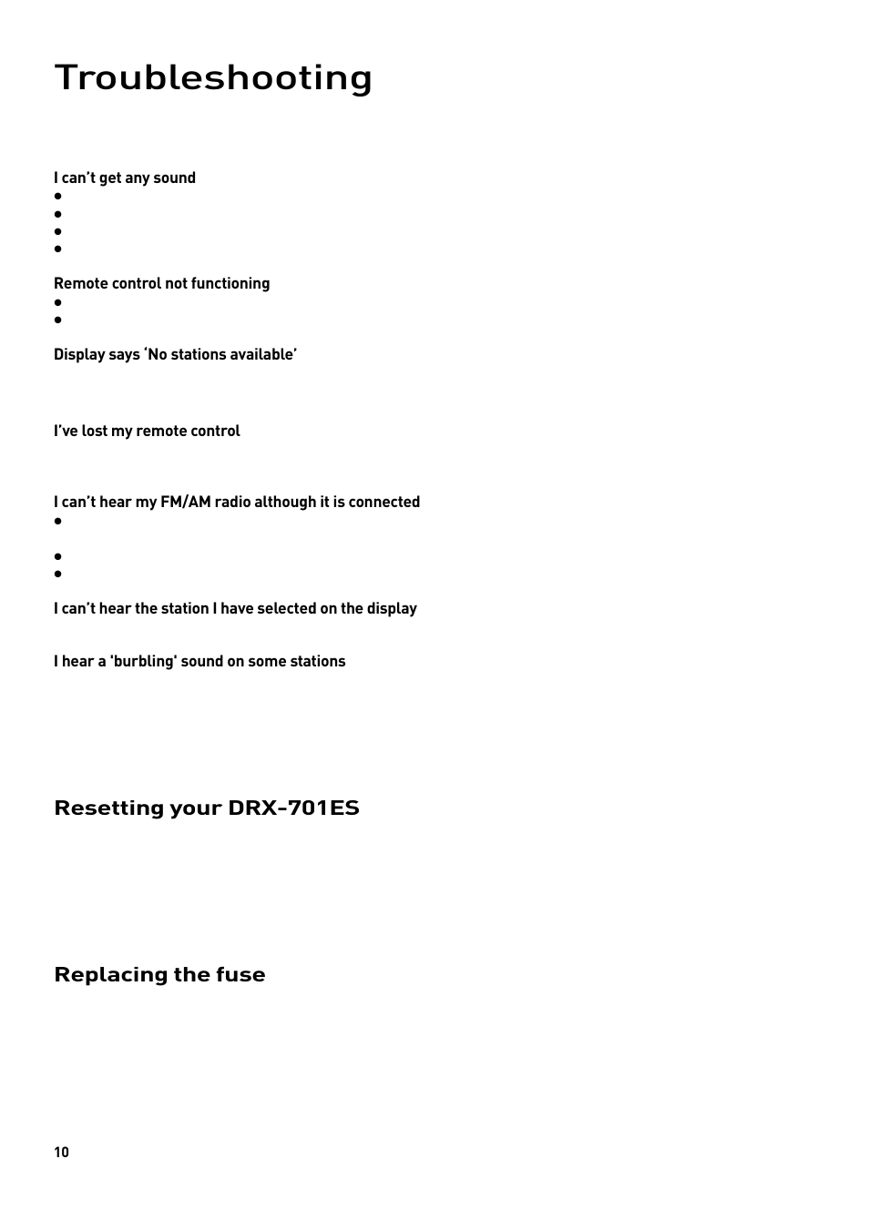 Troubleshooting, Resetting your drx-701es, Replacing the fuse | Pure DRX-701ES User Manual | Page 12 / 16