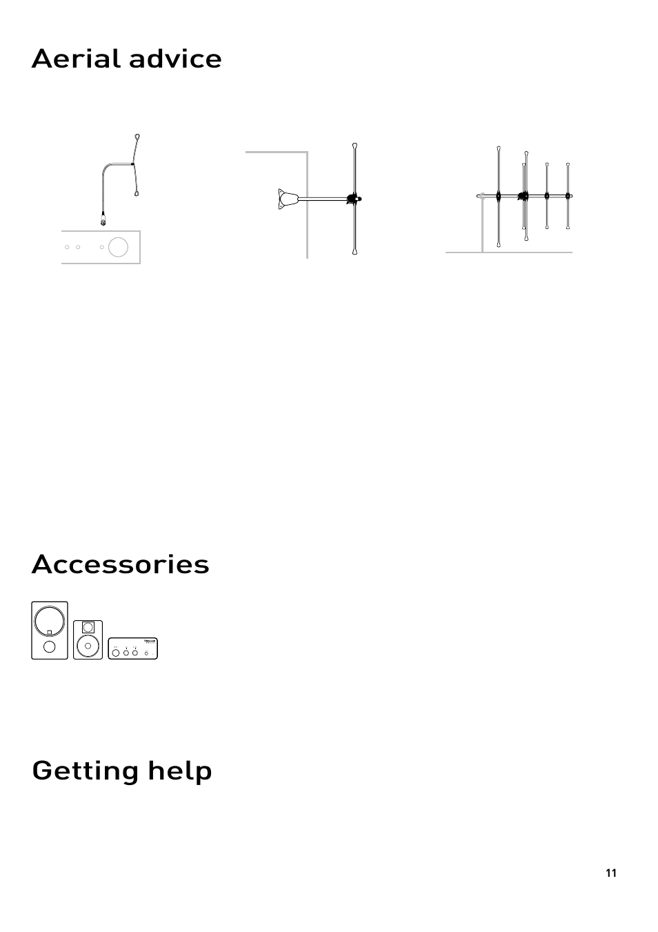 Getting help, Accessories, Aerial advice | Pure DRX-701ES User Manual | Page 13 / 16