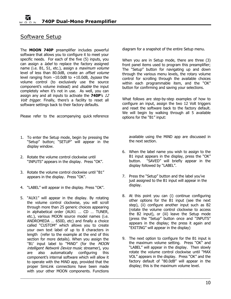 Software setup | Simaudio 740P Preamplifier User Manual | Page 10 / 24