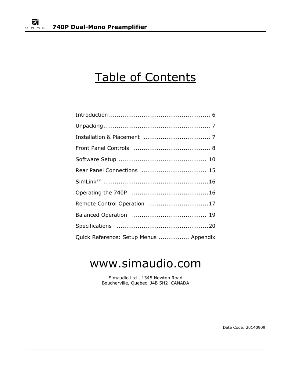 Simaudio 740P Preamplifier User Manual | Page 5 / 24