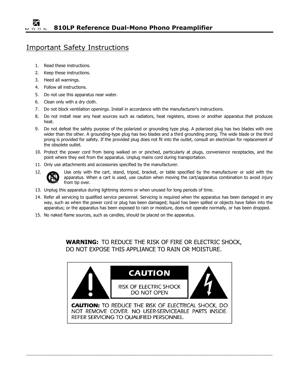 Important safety instructions | Simaudio 810LP Phono Preamplifier User Manual | Page 3 / 16