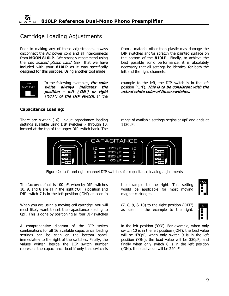 Cartridge loading adjustments | Simaudio 810LP Phono Preamplifier User Manual | Page 9 / 16