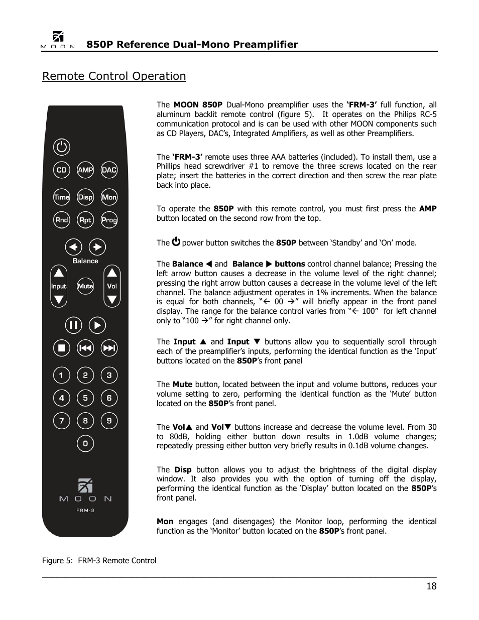 Remote control operation | Simaudio 850P Preamplifier User Manual | Page 18 / 24