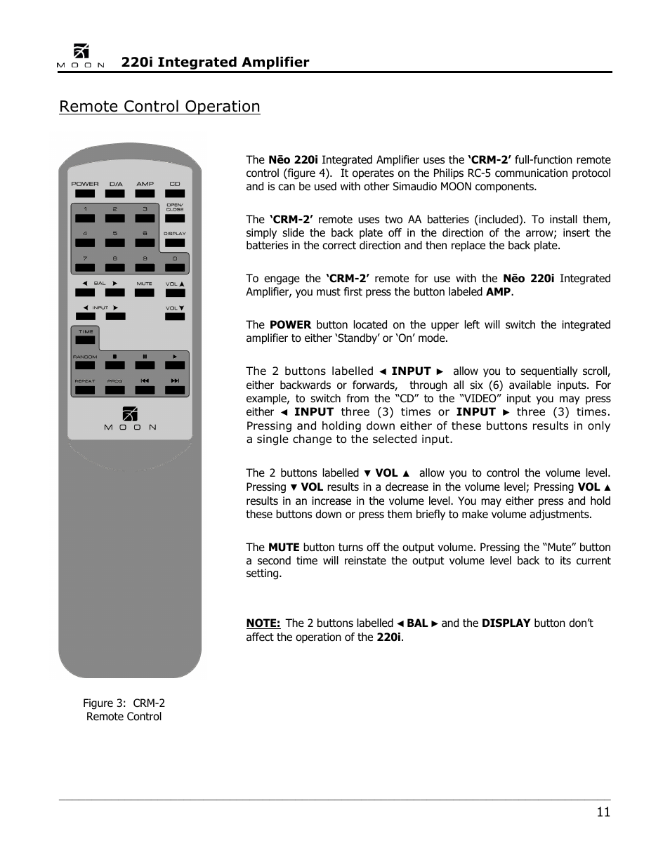 Remote control operation | Simaudio Neo 220i Integrated Amplifier User Manual | Page 11 / 16