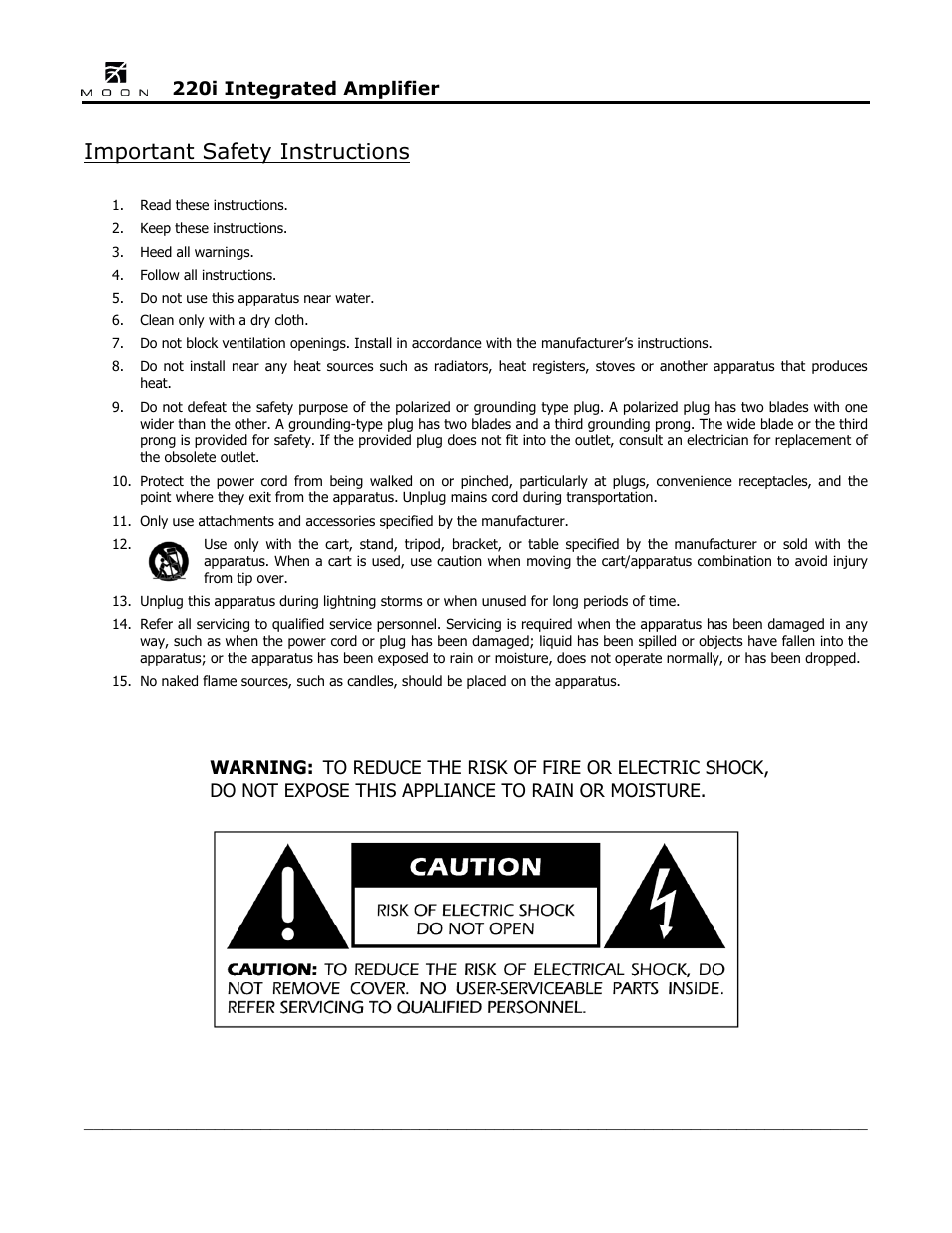 Important safety instructions | Simaudio Neo 220i Integrated Amplifier User Manual | Page 3 / 16