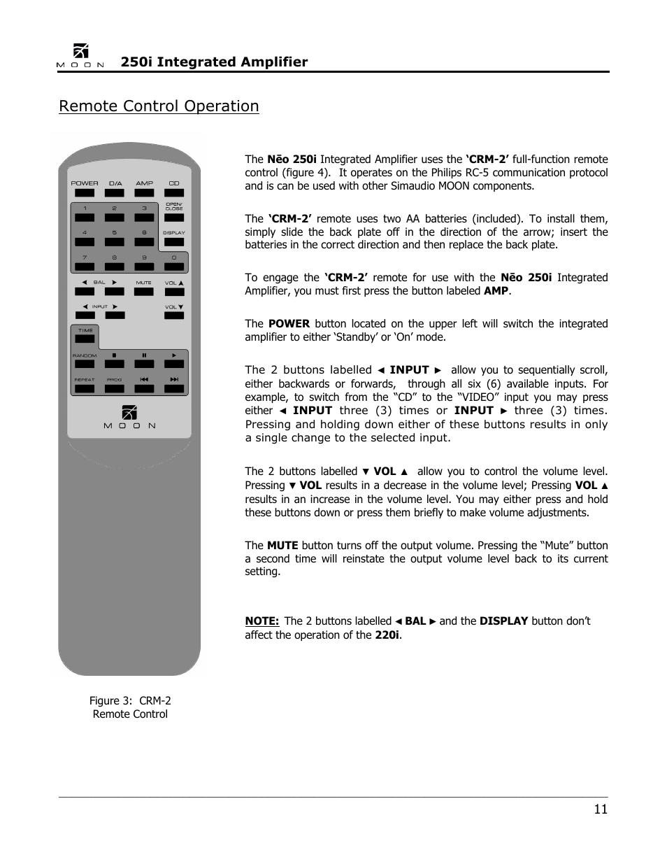 Remote control operation | Simaudio Neo 250i Integrated Amplifier User Manual | Page 11 / 16
