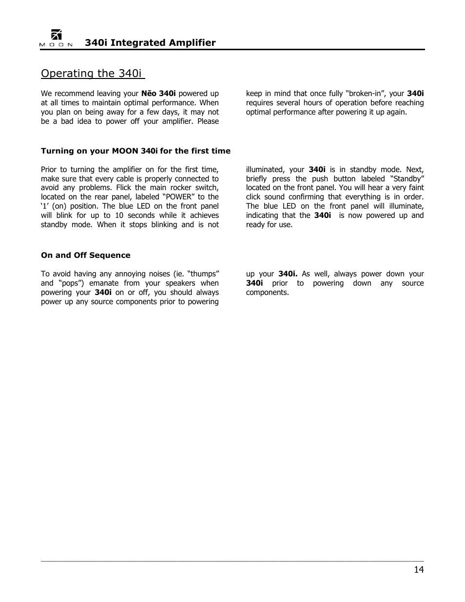 Operating the 340i | Simaudio Neo 340i Integrated Amplifier User Manual | Page 14 / 20