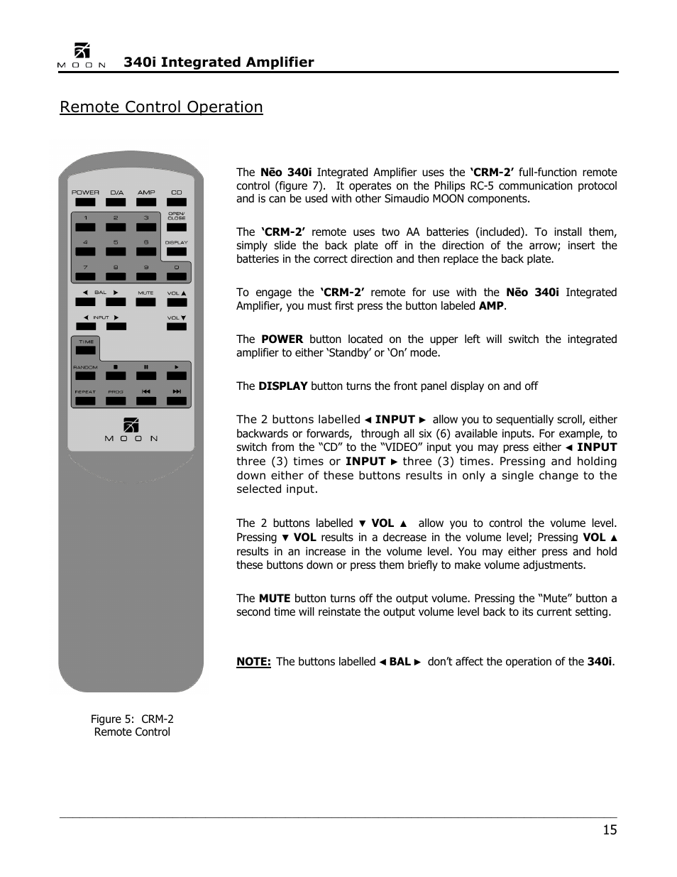 Remote control operation | Simaudio Neo 340i Integrated Amplifier User Manual | Page 15 / 20