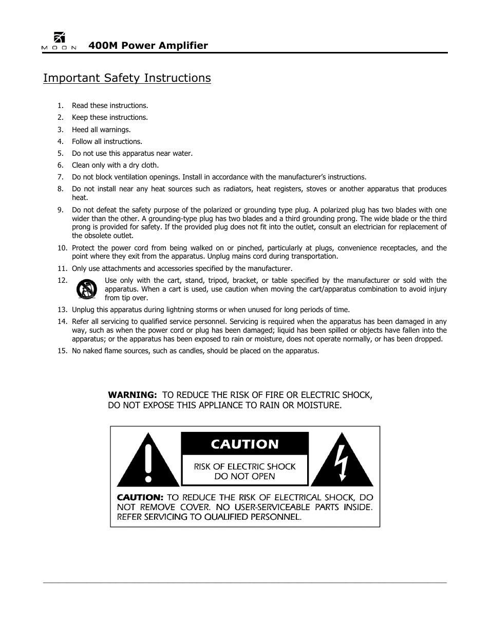 Important safety instructions | Simaudio Neo 400M Amplifier User Manual | Page 3 / 16