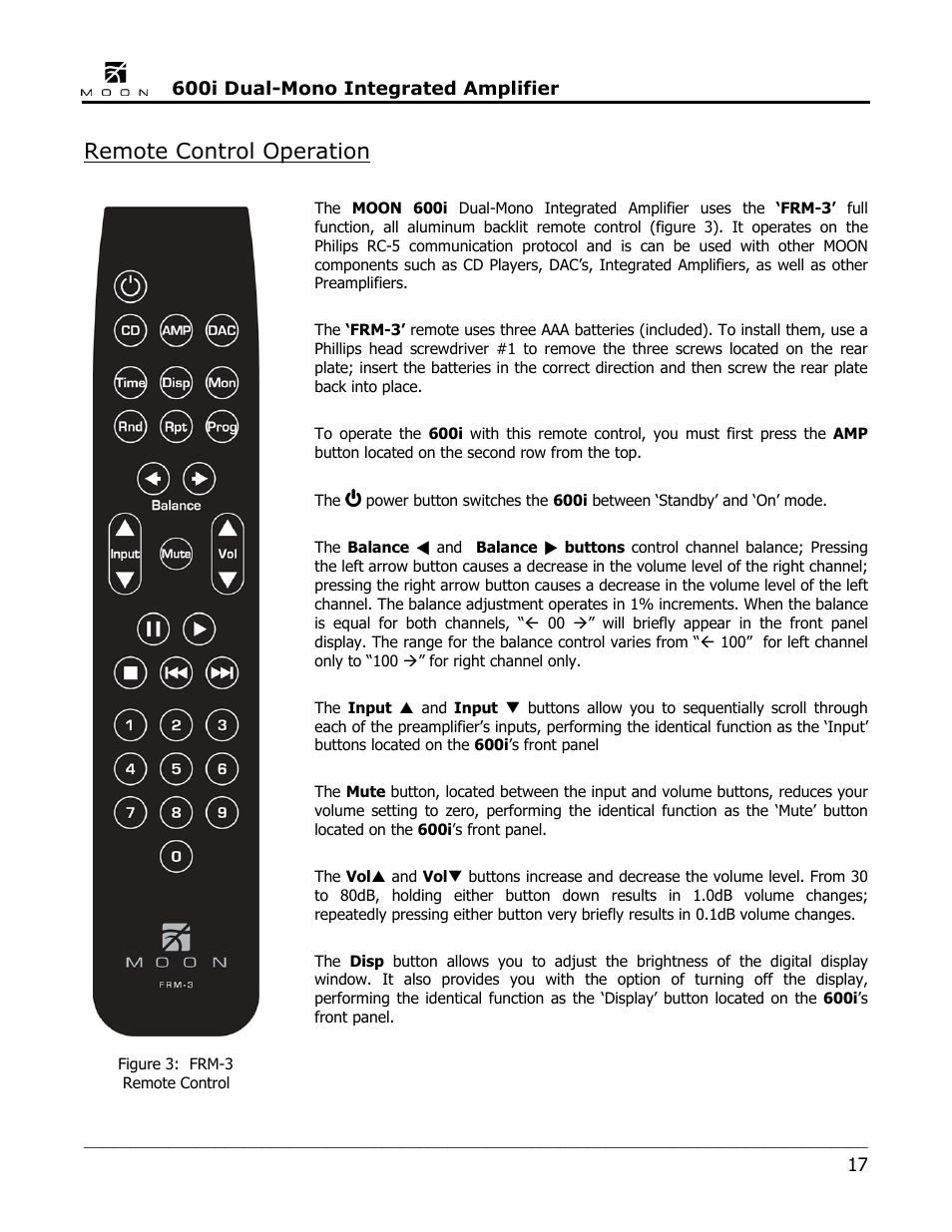 Remote control operation | Simaudio 600i Integrated Amplifier User Manual | Page 17 / 24