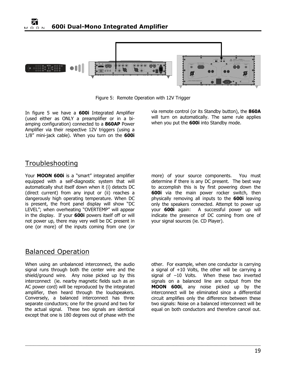 Troubleshooting, Balanced operation | Simaudio 600i Integrated Amplifier User Manual | Page 19 / 24