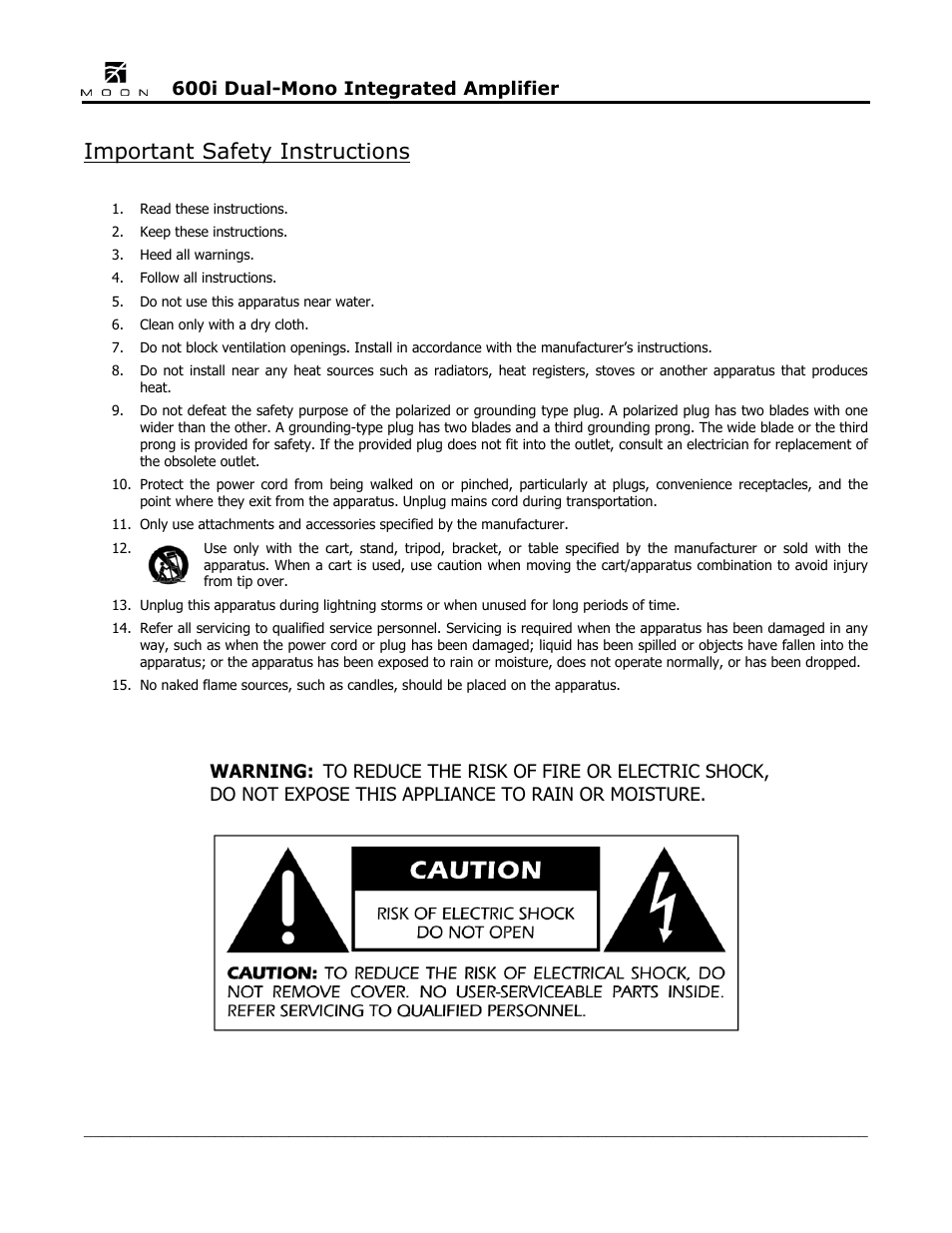 Important safety instructions | Simaudio 600i Integrated Amplifier User Manual | Page 3 / 24