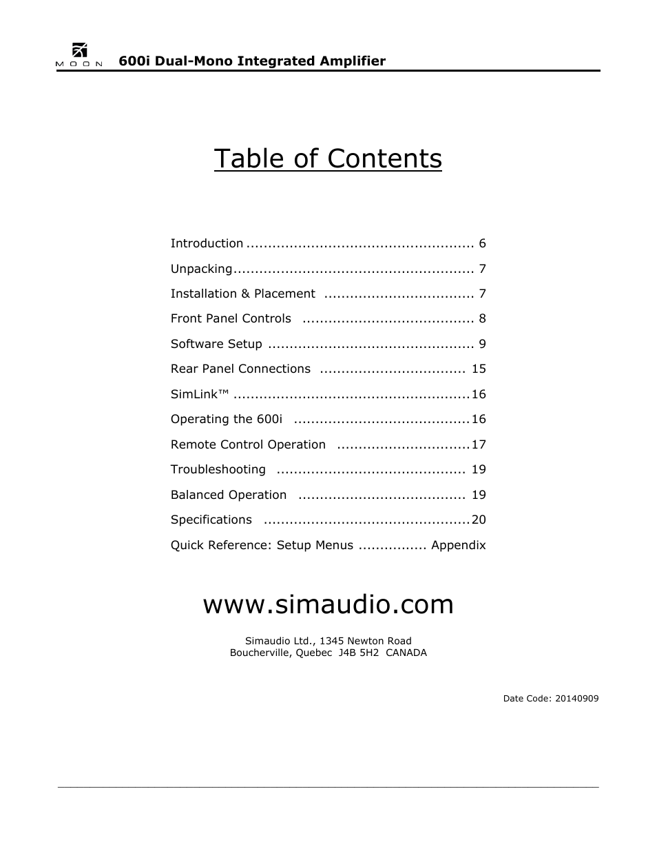 Simaudio 600i Integrated Amplifier User Manual | Page 5 / 24
