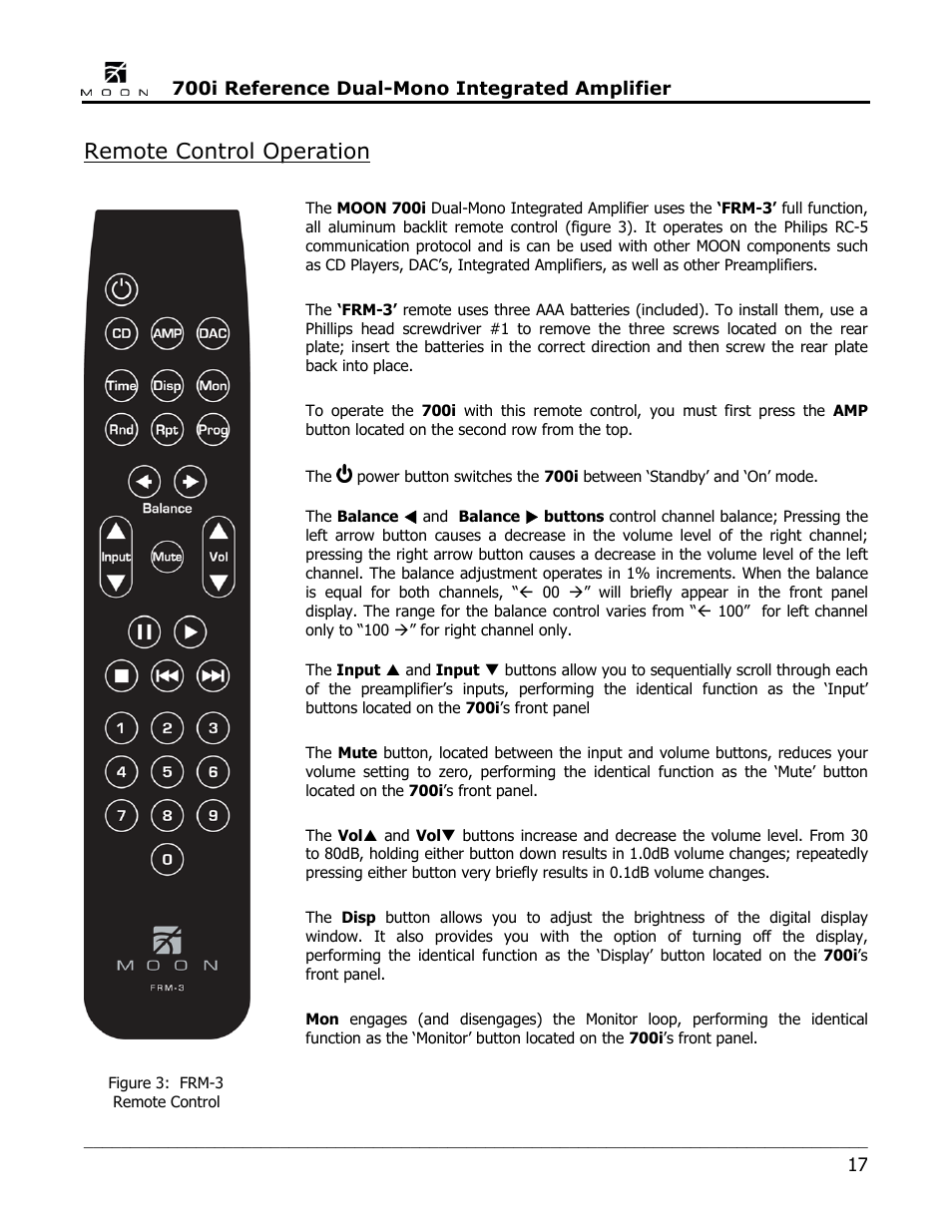 Remote control operation | Simaudio 700i Integrated Amplifier User Manual | Page 17 / 24