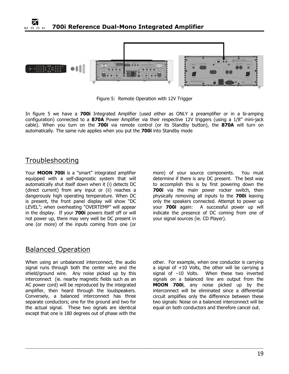 Troubleshooting, Balanced operation | Simaudio 700i Integrated Amplifier User Manual | Page 19 / 24