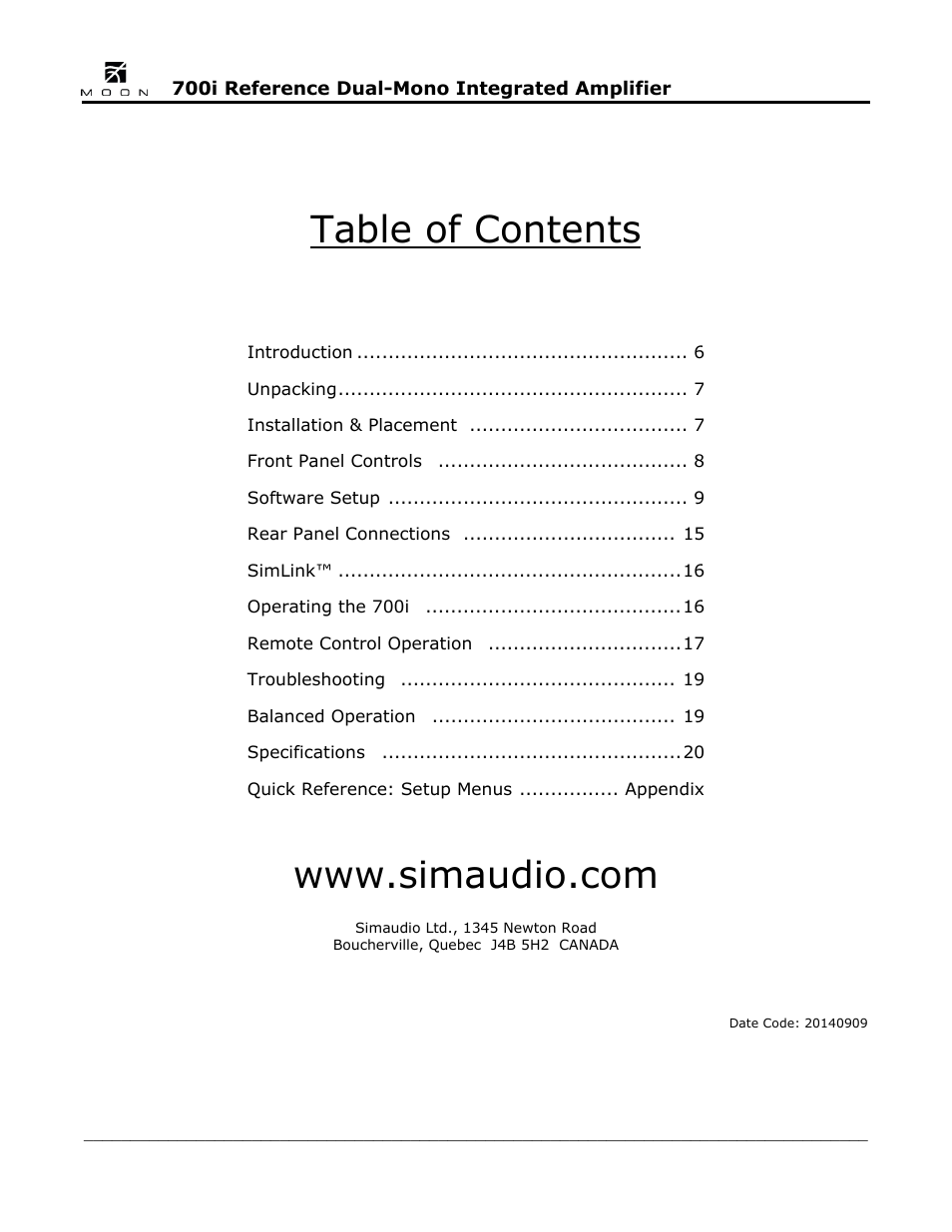 Simaudio 700i Integrated Amplifier User Manual | Page 5 / 24