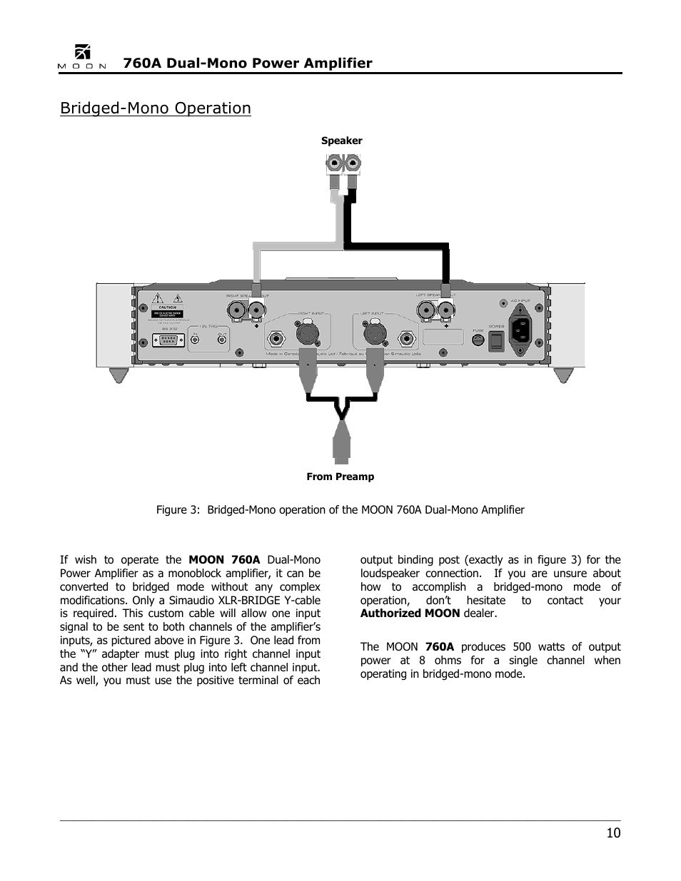 Bridged-mono operation | Simaudio 760A Amplifier User Manual | Page 10 / 16