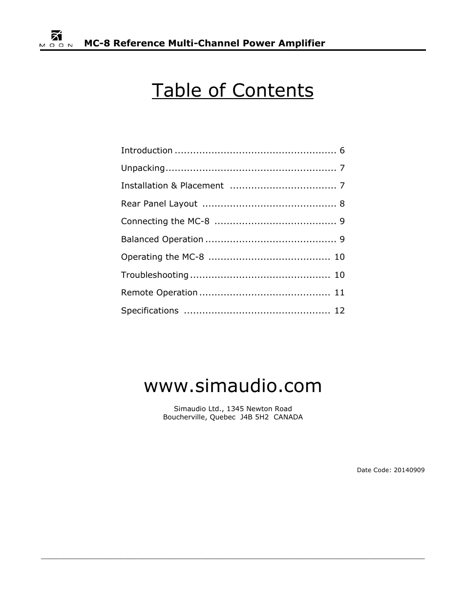 Simaudio MC-8 Amplifier User Manual | Page 5 / 16