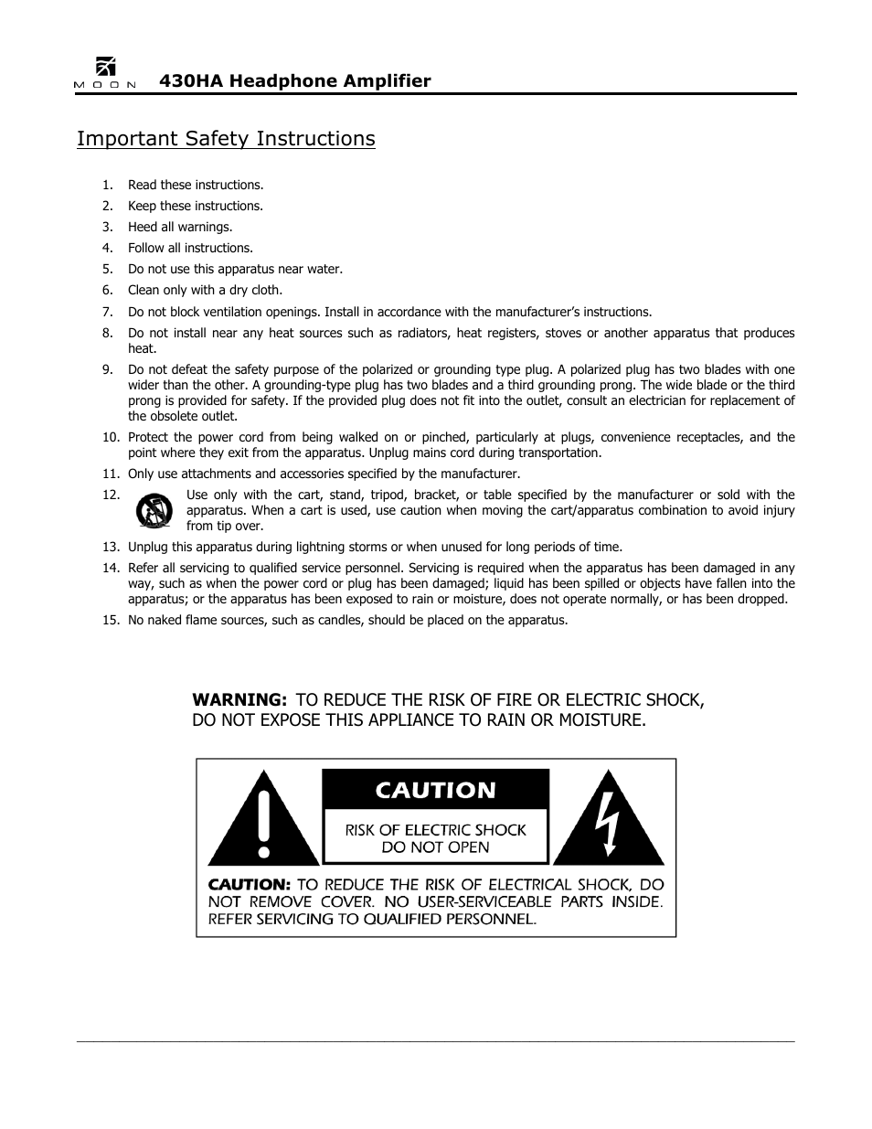 Important safety instructions | Simaudio Neo 430HA Headphone Amplifier User Manual | Page 3 / 20
