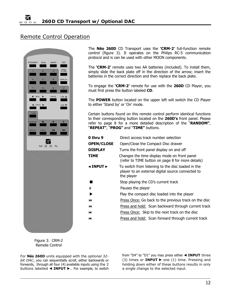 Remote control operation | Simaudio Neo 260D CD Transport / DAC User Manual | Page 12 / 16