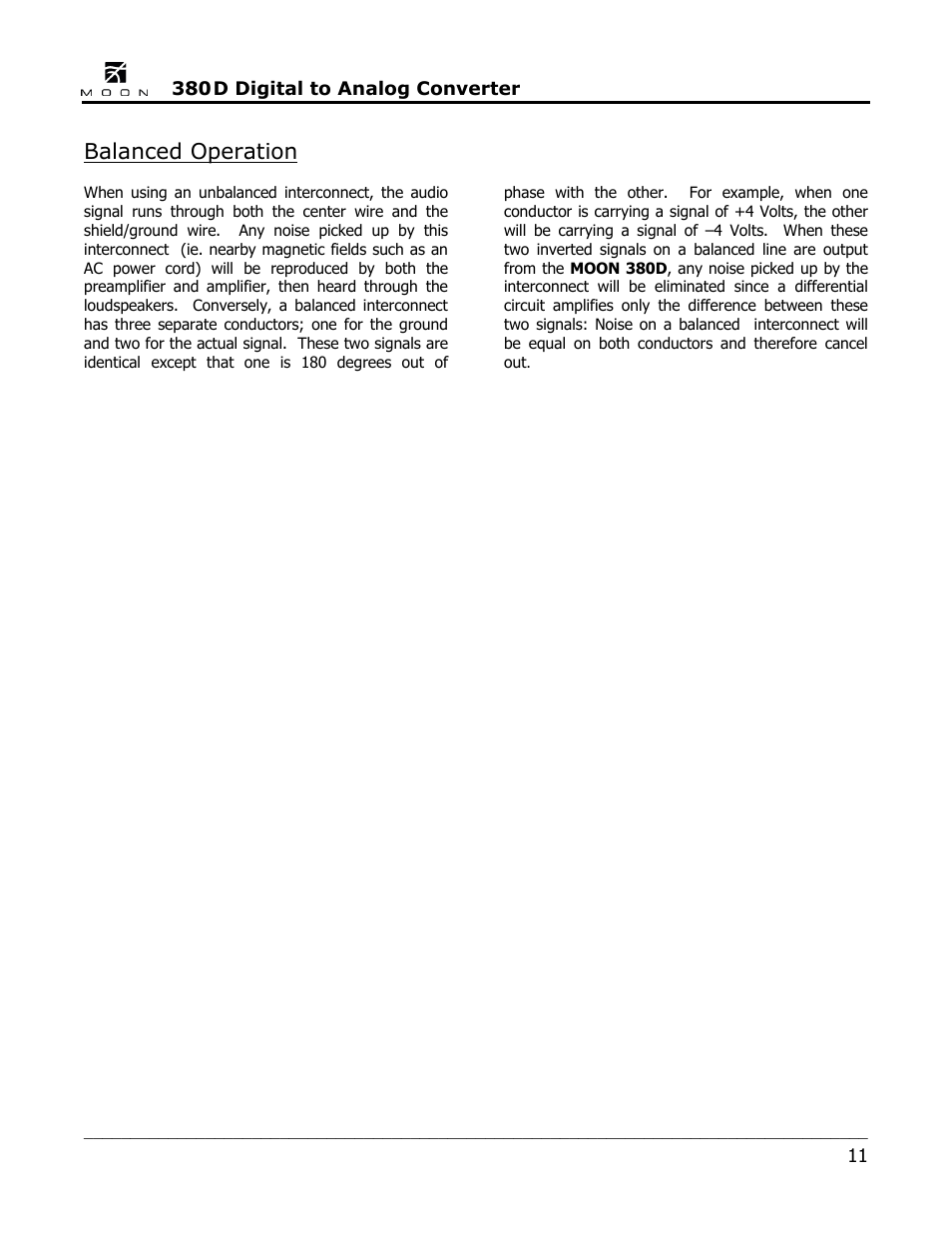 Balanced operation | Simaudio Neo 380D DSD DAC User Manual | Page 11 / 16