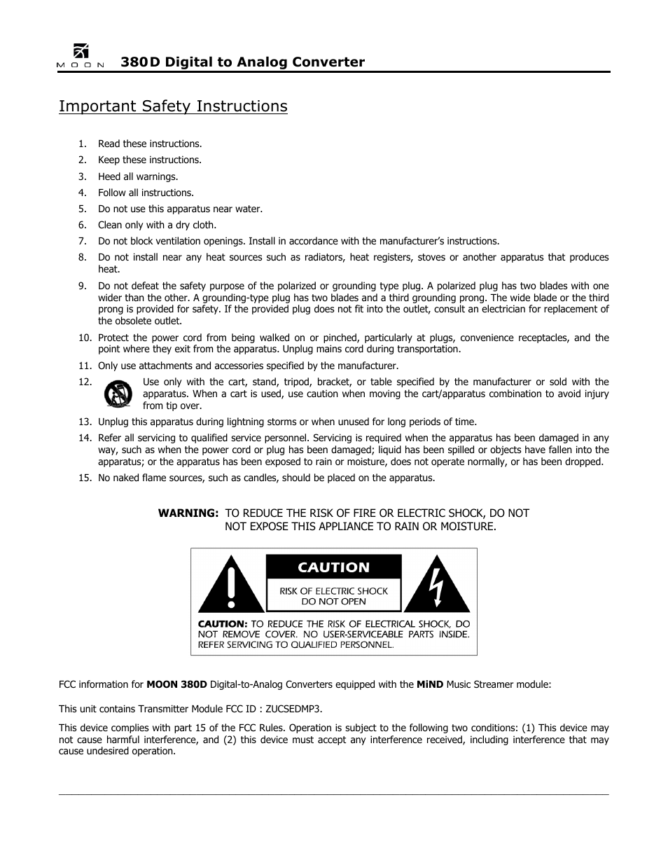 Important safety instructions | Simaudio Neo 380D DSD DAC User Manual | Page 3 / 16