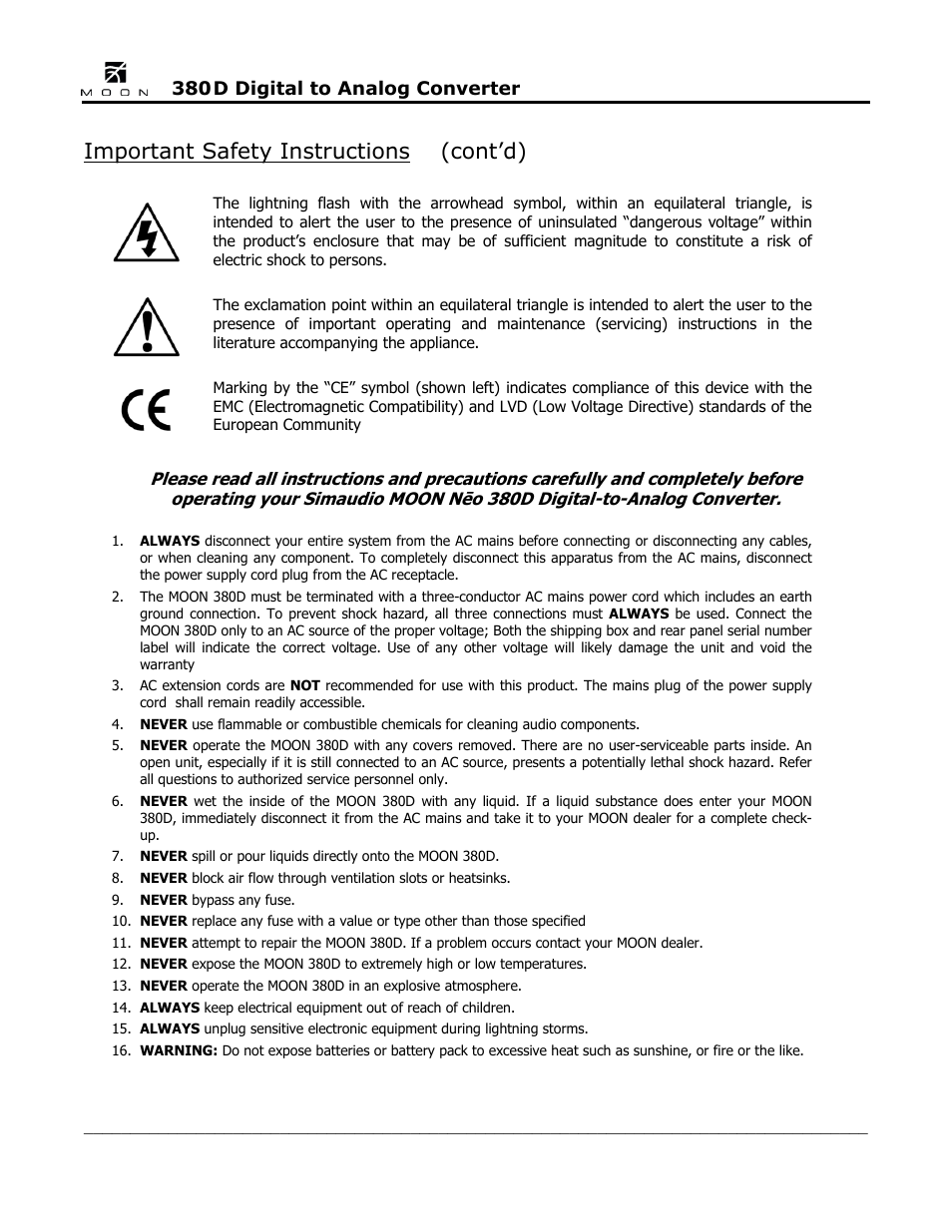 Important safety instructions (cont’d) | Simaudio Neo 380D DSD DAC User Manual | Page 4 / 16