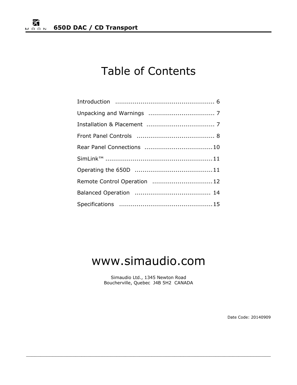 Simaudio 650D DAC User Manual | Page 5 / 16