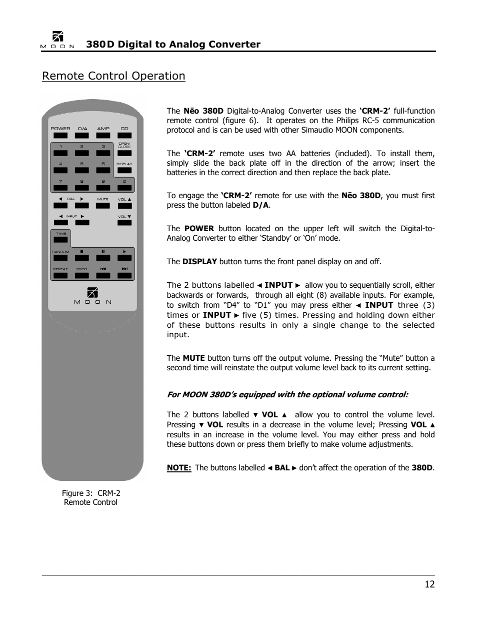 Remote control operation | Simaudio Neo 380D DAC User Manual | Page 12 / 16
