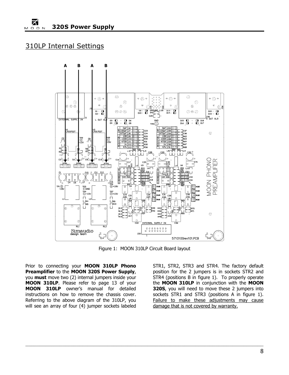 310lp internal settings | Simaudio 320S Power Supply User Manual | Page 8 / 12