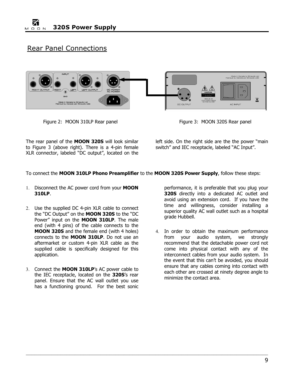 Rear panel connections | Simaudio 320S Power Supply User Manual | Page 9 / 12