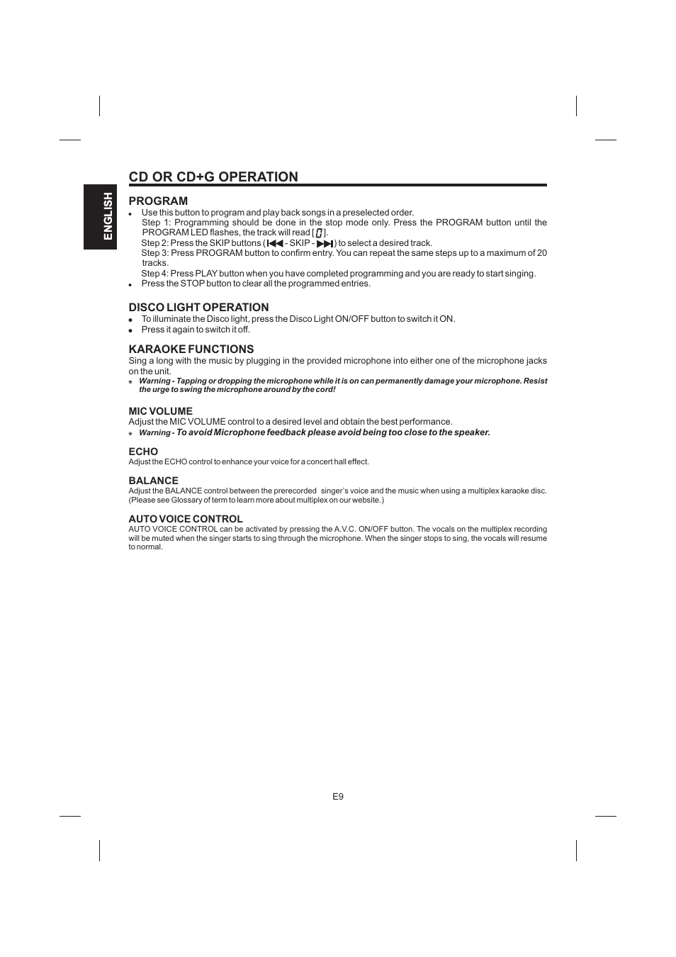 頁面 10, Cd or cd+g operation | Singing Machine SML383 User Manual | Page 10 / 44