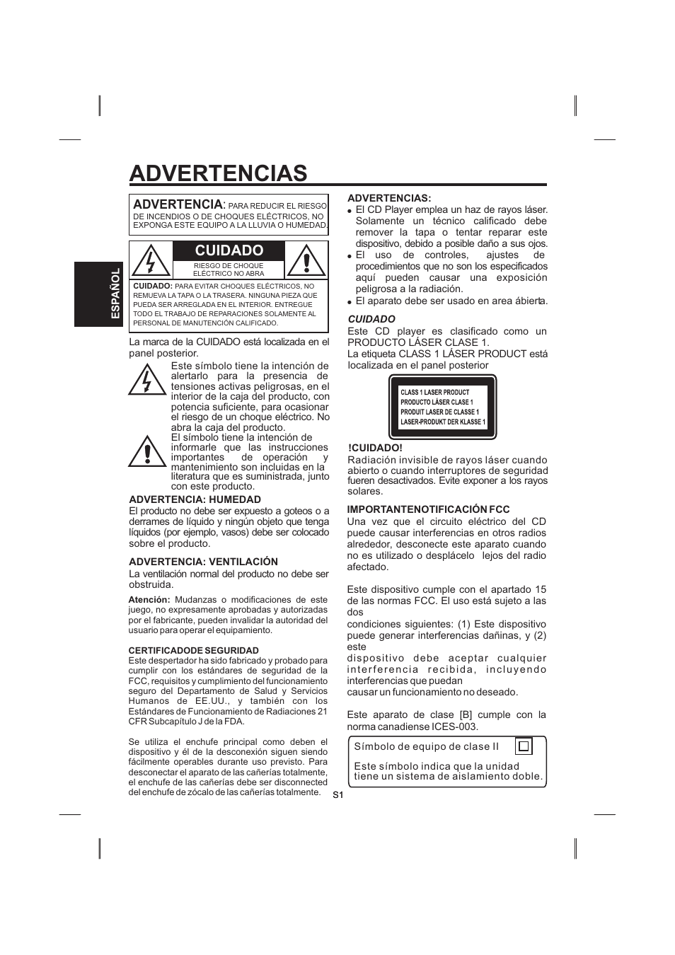 頁面 16, Advertencias, Cuidado | Advertencia | Singing Machine SML383 User Manual | Page 16 / 44